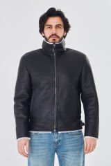 DERİNSS DER421 Hakiki Deri Erkek Beyaz Kürklü Kışlık Mont