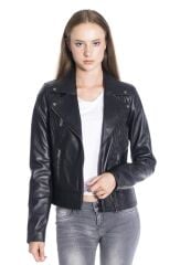 DERİNSS DKA2048 Hakiki Deri Kadın Siyah Mont