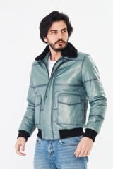 DERİNSS DER190 Hakiki Deri Erkek Yeşil Pilot Mont