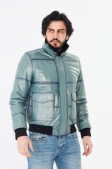 DERİNSS DER190 Hakiki Deri Erkek Yeşil Pilot Mont