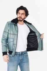 DERİNSS DER190 Hakiki Deri Erkek Yeşil Pilot Mont