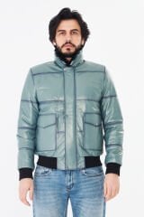 DERİNSS DER190 Hakiki Deri Erkek Yeşil Pilot Mont