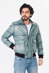 DERİNSS DER190 Hakiki Deri Erkek Yeşil Pilot Mont