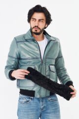 DERİNSS DER190 Hakiki Deri Erkek Yeşil Pilot Mont