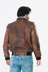 DERİNSS DER190 Hakiki Deri Erkek Taba Dökme Pilot Mont