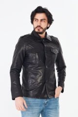 DERİNSS DER252 Hakiki Deri Erkek Siyah Jumbo Ceket