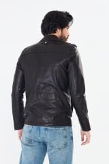 DERİNSS DER252 Hakiki Deri Erkek Siyah Jumbo Ceket