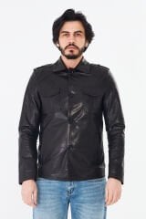 DERİNSS DER252 Hakiki Deri Erkek Siyah Jumbo Ceket