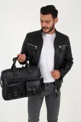 DERİNSS DUB3011 Hakiki Deri Siyah Laptop ve Evrak Çantası