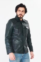 DERİNSS DER252 Hakiki Deri Erkek Yeşil Jumbo Mont