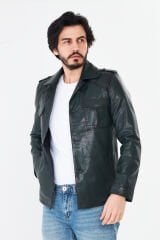 DERİNSS DER252 Hakiki Deri Erkek Yeşil Jumbo Ceket