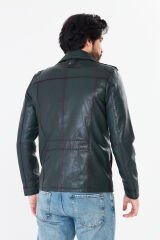 DERİNSS DER252 Hakiki Deri Erkek Yeşil Jumbo Mont