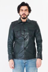 DERİNSS DER252 Hakiki Deri Erkek Yeşil Jumbo Ceket