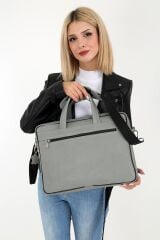 DERİNSS DUB3022 Hakiki Deri Gri Laptop ve Evrak Çantası