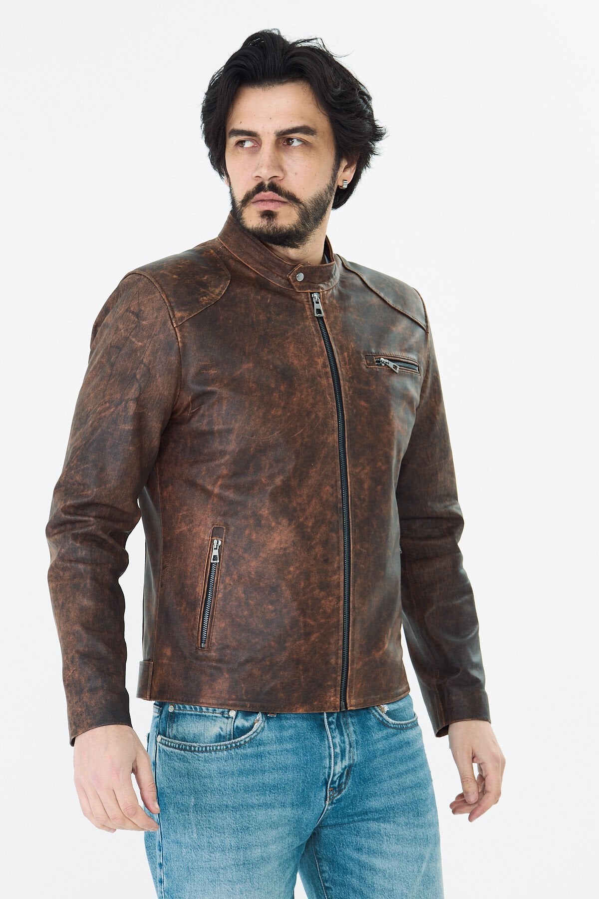 DERİNSS DER157 Hakiki Deri Erkek Taba Dökme Mont