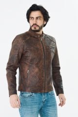 DERİNSS DER157 Hakiki Deri Erkek Taba Dökme Mont