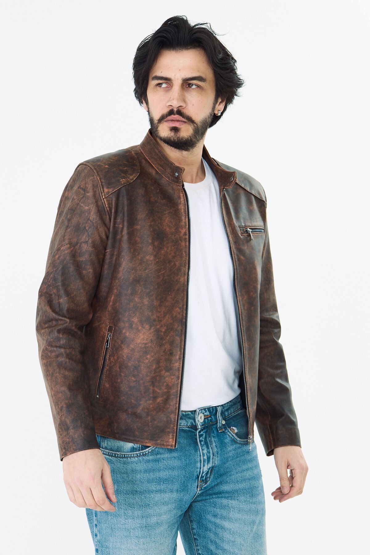 DERİNSS DER157 Hakiki Deri Erkek Taba Dökme Mont