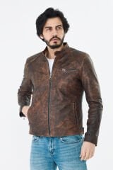 DERİNSS DER157 Hakiki Deri Erkek Taba Dökme Mont