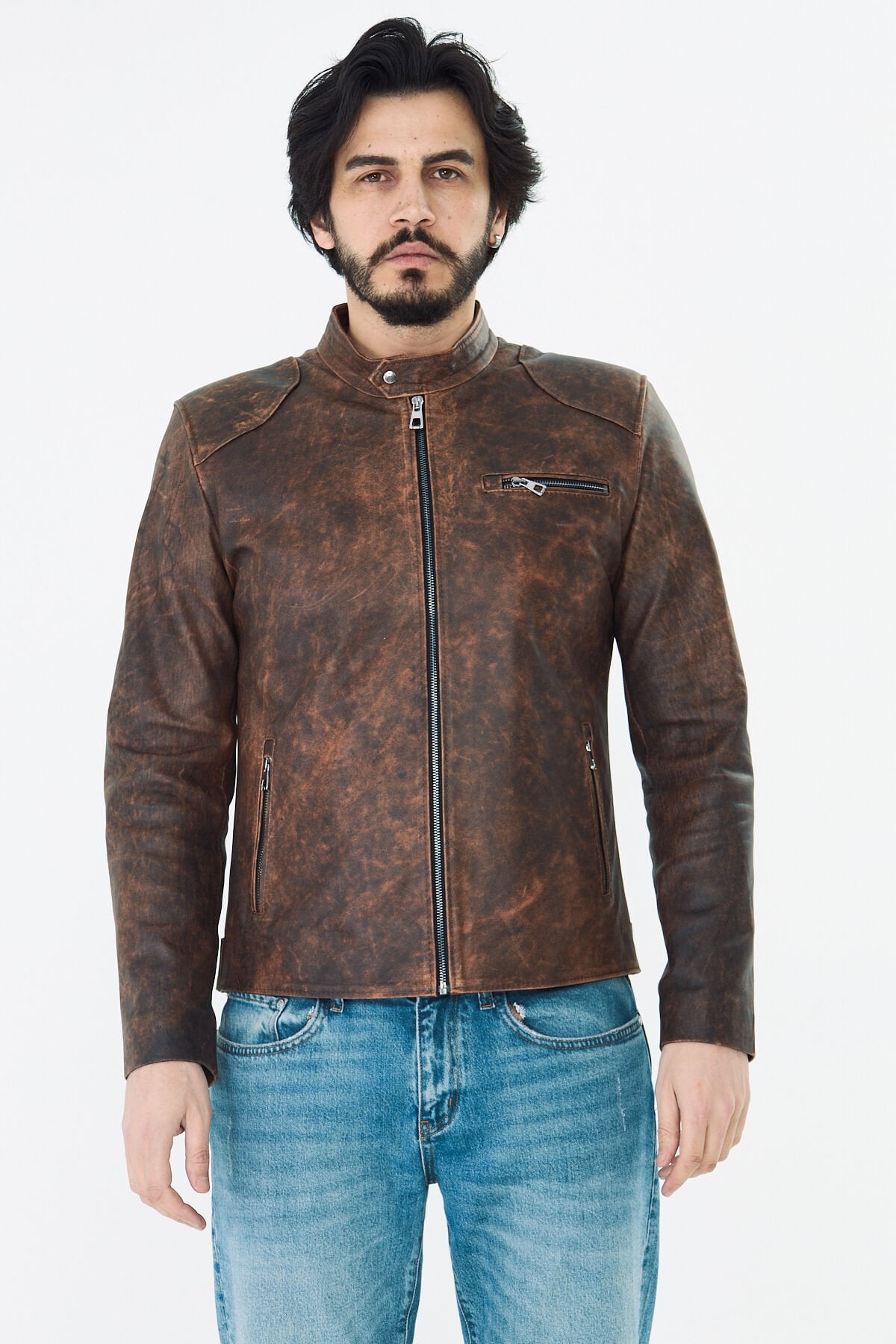 DERİNSS DER157 Hakiki Deri Erkek Taba Dökme Mont