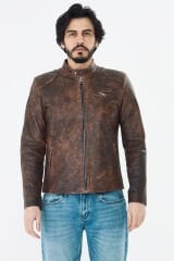 DERİNSS DER157 Hakiki Deri Erkek Taba Dökme Mont