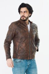 DERİNSS DER157 Hakiki Deri Erkek Taba Dökme Mont