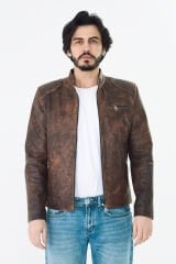 DERİNSS DER157 Hakiki Deri Erkek Taba Dökme Mont