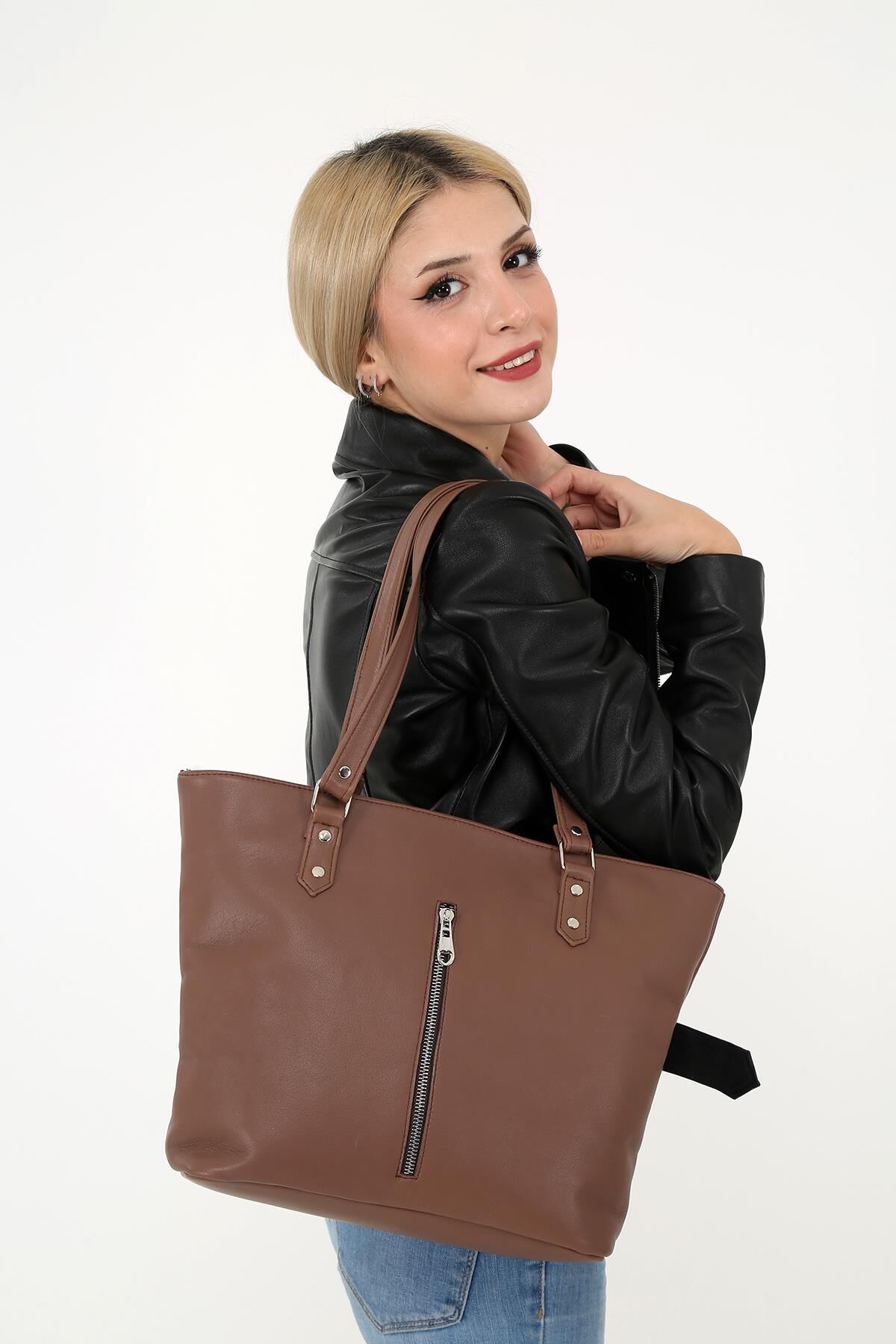 DERİNSS DKB579 Hakiki Deri Kahverengi Kadın El ve Omuz Çantası