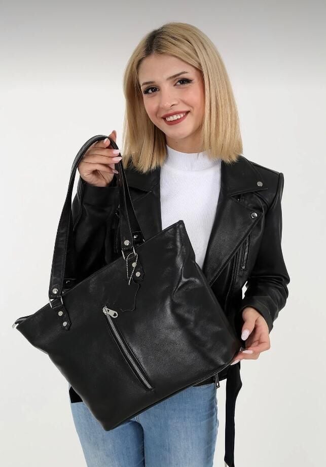 DERİNSS DKB579 Hakiki Deri Siyah Kadın El ve Omuz Çantası