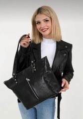 DERİNSS DKB579 Hakiki Deri Siyah Kadın El ve Omuz Çantası