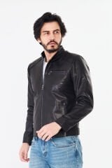 DERİNSS DER157 Hakiki Deri Erkek Siyah Jumbo Mont