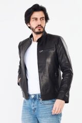 DERİNSS DER157 Hakiki Deri Erkek Siyah Jumbo Mont