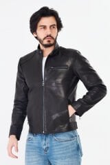 DERİNSS DER157 Hakiki Deri Erkek Siyah Jumbo Mont