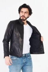 DERİNSS DER157 Hakiki Deri Erkek Siyah Jumbo Mont