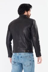 DERİNSS DER157 Hakiki Deri Erkek Siyah Jumbo Mont