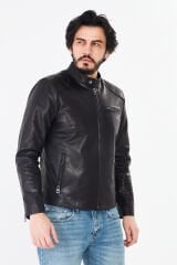 DERİNSS DER157 Hakiki Deri Erkek Siyah Jumbo Mont