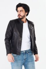 DERİNSS DER157 Hakiki Deri Erkek Siyah Jumbo Mont