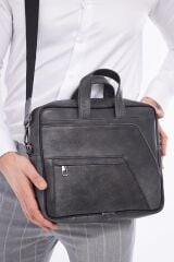 DERİNSS DUB3075 Hakiki Deri Gri Gölge Macbook ve Notebook Çantası