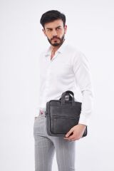 DERİNSS DUB3075 Hakiki Deri Gri Gölge Macbook ve Notebook Çantası