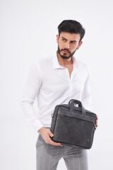 DERİNSS DUB3075 Hakiki Deri Gri Gölge Macbook ve Notebook Çantası
