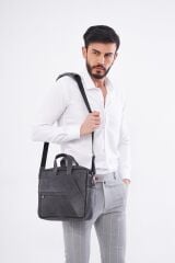 DERİNSS DUB3075 Hakiki Deri Gri Gölge Macbook ve Notebook Çantası