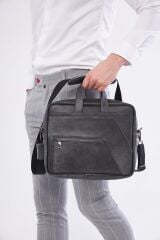 DERİNSS DUB3075 Hakiki Deri Gri Gölge Macbook ve Notebook Çantası