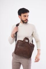 DERİNSS DUB3075 Hakiki Deri Kahverengi Macebook ve Notebook Çantası