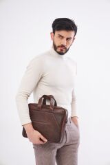 DERİNSS DUB3075 Hakiki Deri Kahverengi Macebook ve Notebook Çantası