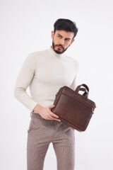 DERİNSS DUB3075 Hakiki Deri Kahverengi Macebook ve Notebook Çantası