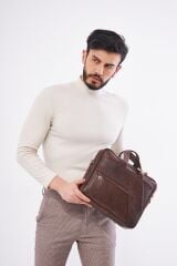 DERİNSS DUB3075 Hakiki Deri Kahverengi Macebook ve Notebook Çantası