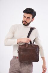 DERİNSS DUB3075 Hakiki Deri Kahverengi Macebook ve Notebook Çantası