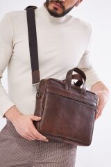 DERİNSS DUB3075 Hakiki Deri Kahverengi Macebook ve Notebook Çantası