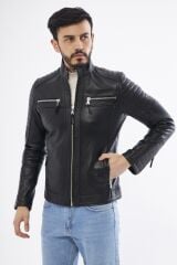 DERİNSS DER108 Hakiki Deri Erkek Siyah Mont