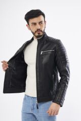 DERİNSS DER108 Hakiki Deri Erkek Siyah Mont