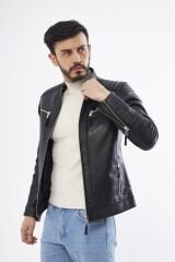 DERİNSS DER109 Hakiki Deri Erkek Siyah Mont